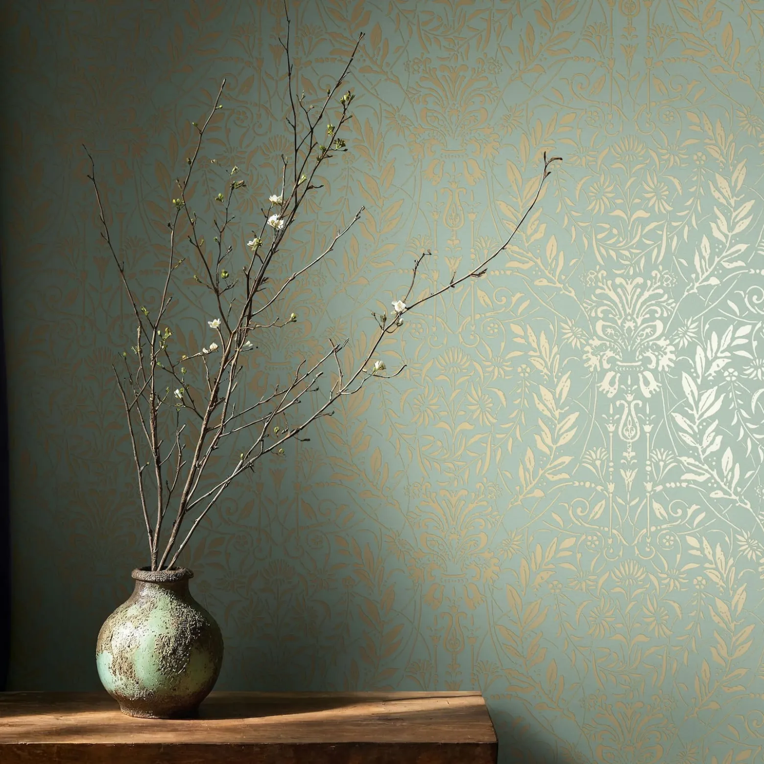 Vliestapete Floral Ornamente Grün Gold Metallic 82510