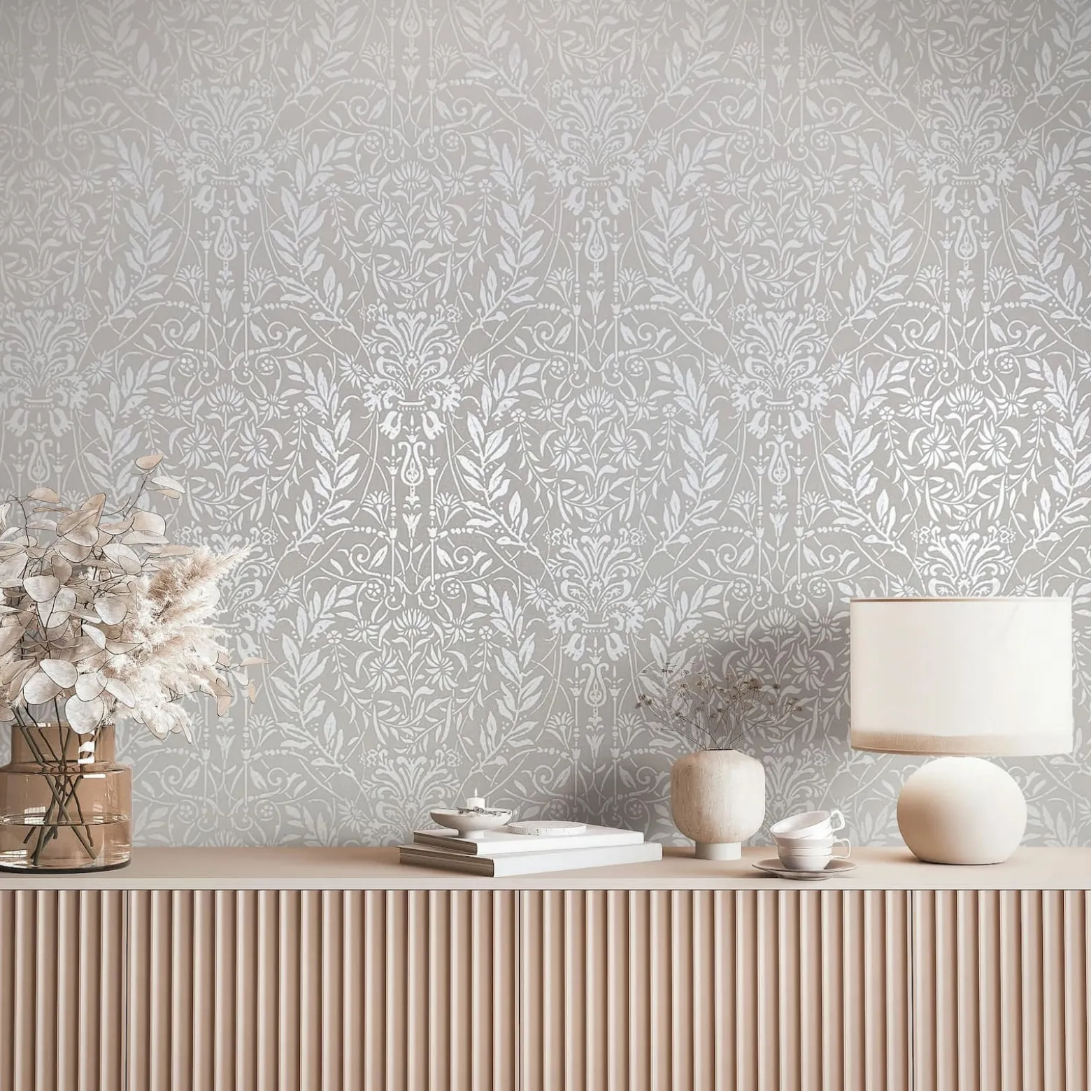 Vliestapete Floral Ornamente Beige Grau Metallic 82512