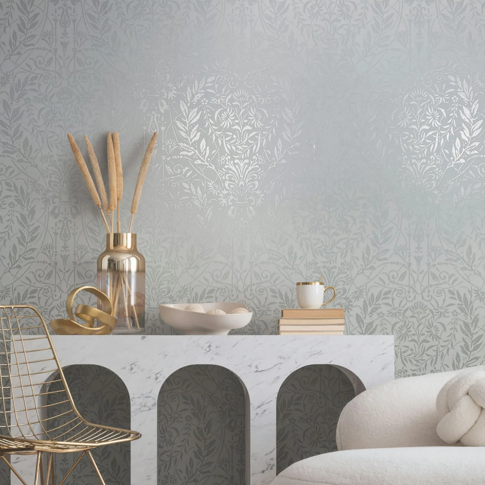 Vliestapete Floral Ornamente Grau Silber Metallic 82511