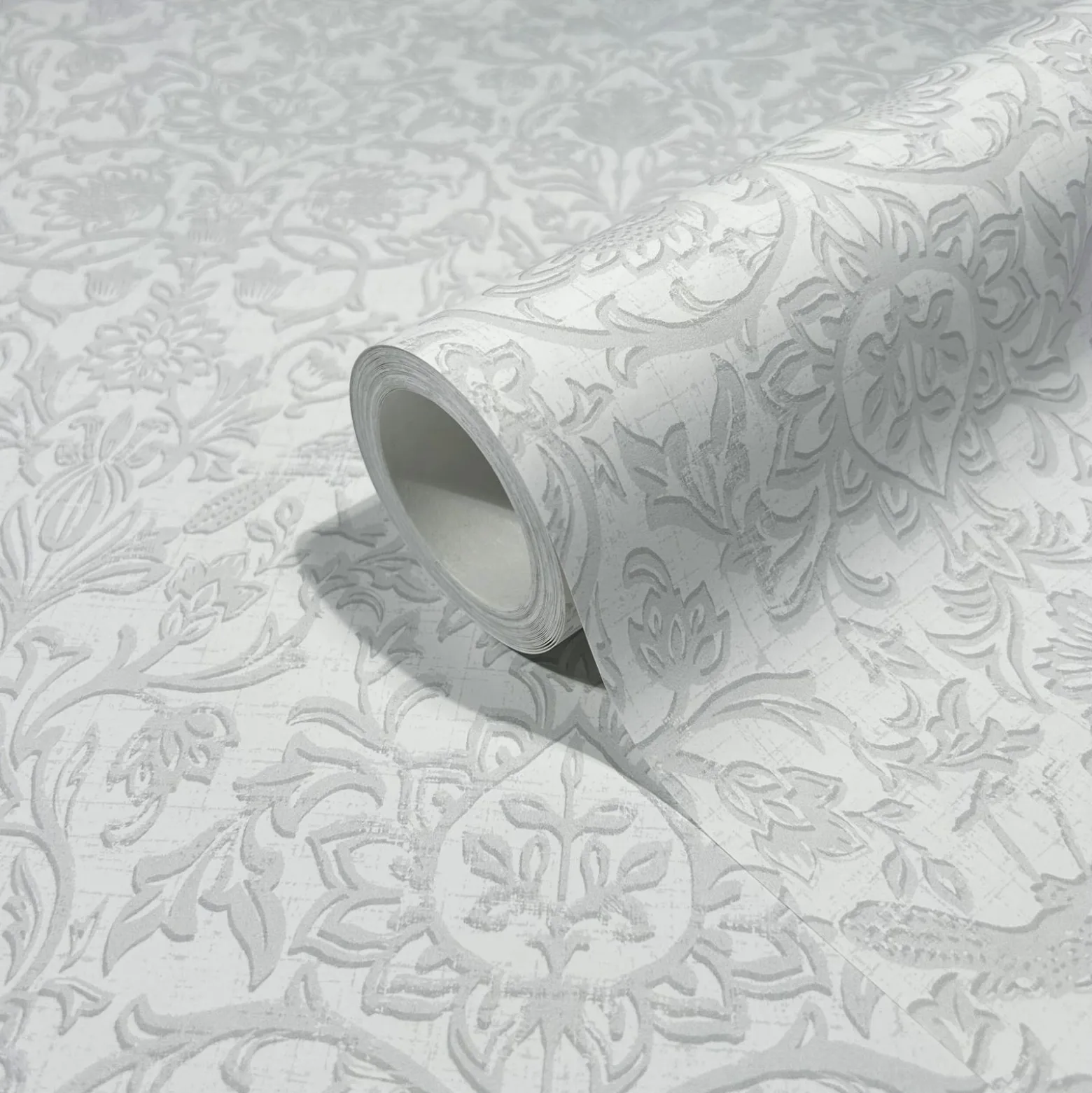 Vliestapete Floral Ornamente Vögel Hellgrau 47608