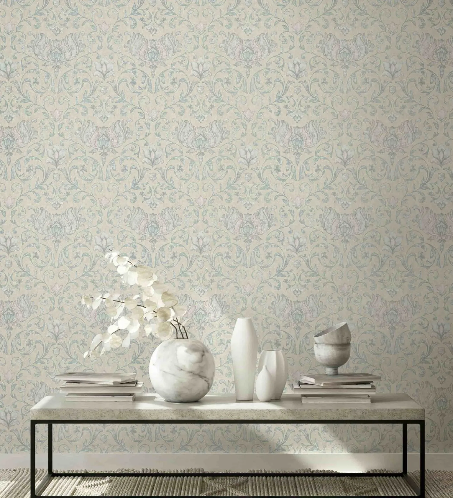 Vliestapete Floral Ornamente Beige Grün Grau 35151