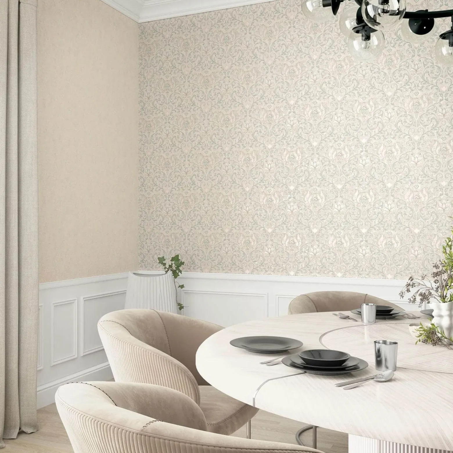 Vliestapete Floral Ornamente Beige Grün Grau 35151