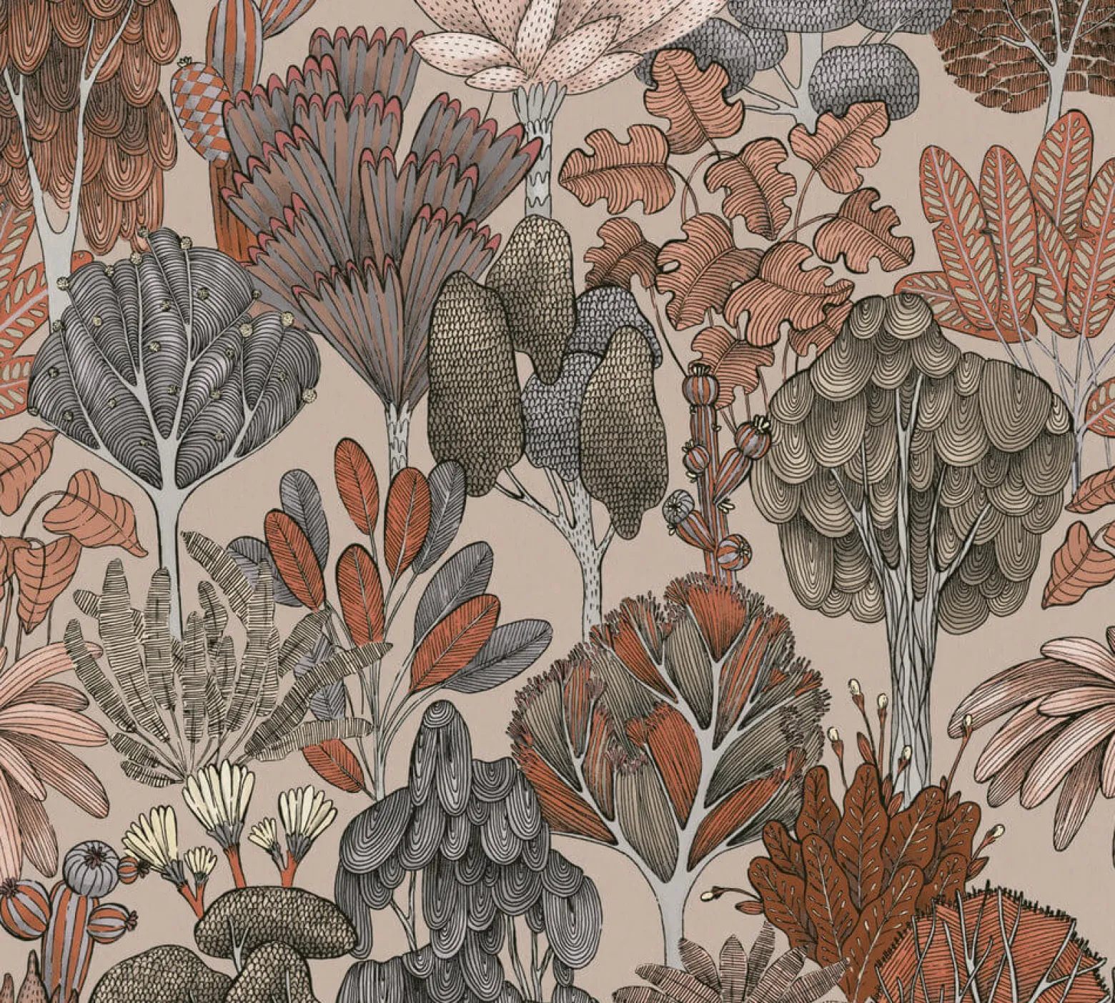 Vliestapete Floral Palmen beige orange 37757-5