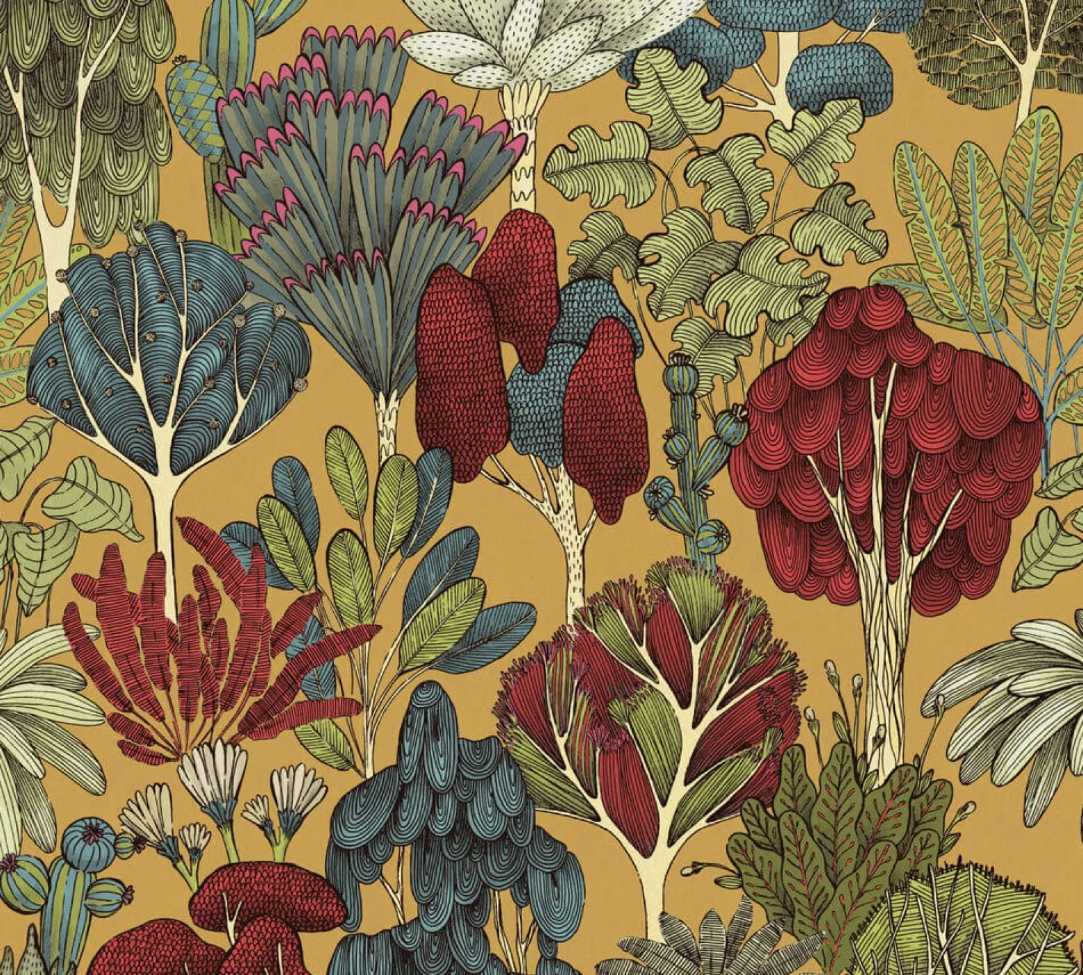 Vliestapete Floral Palmen gelb rot blau 37757-1