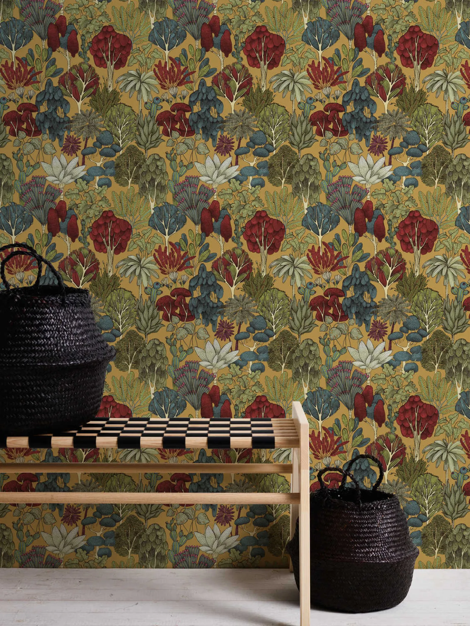 Vliestapete Floral Palmen gelb rot blau 37757-1