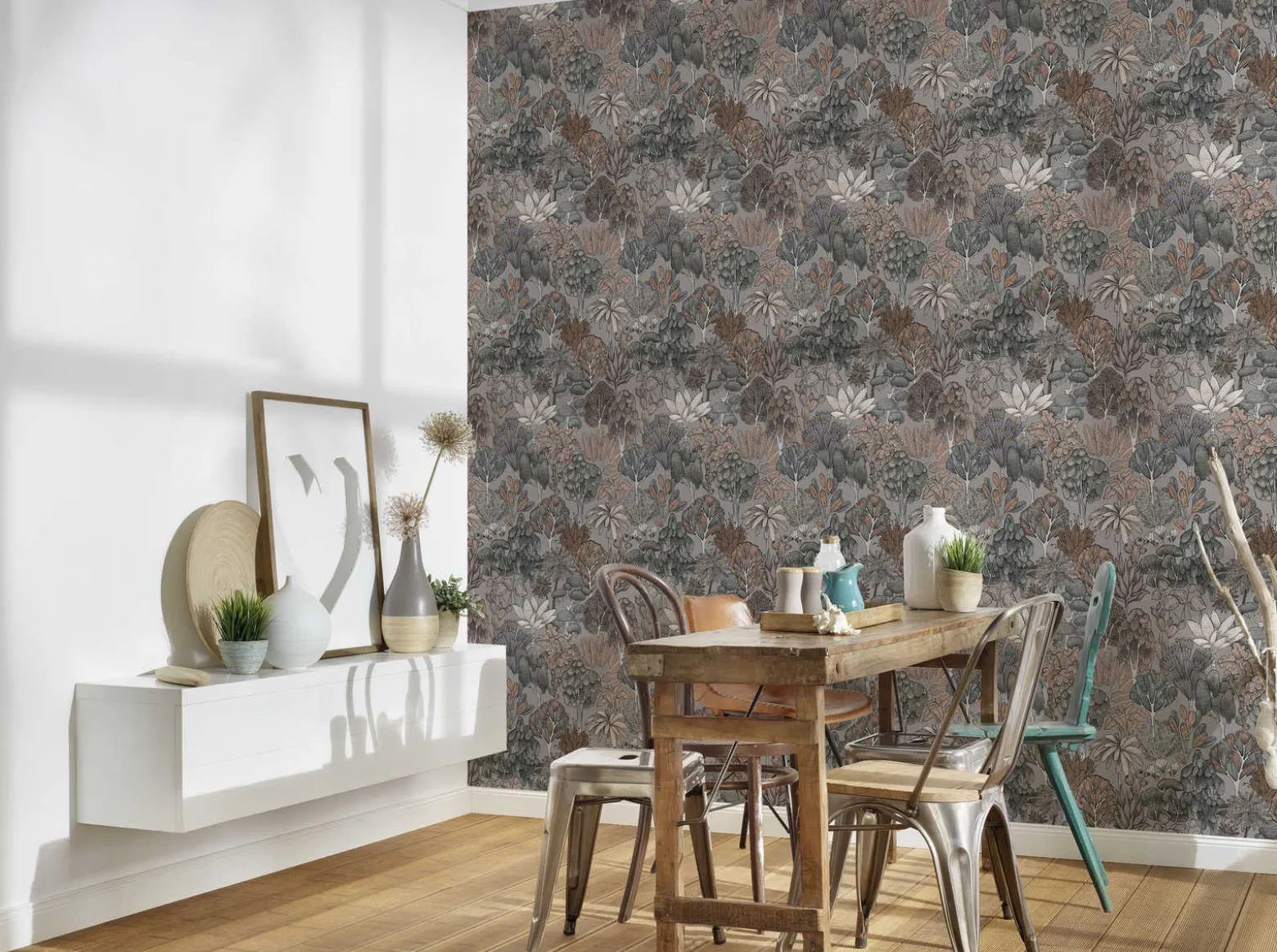 Vliestapete Floral Palmen grau beige weiß 37757-4