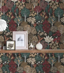 Vliestapete Floral Palmen schwarz grün rot 37757-6
