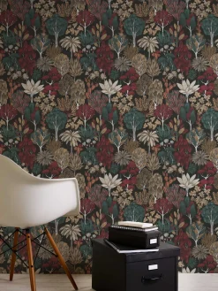 Vliestapete Floral Palmen schwarz grün rot 37757-6