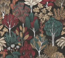 Vliestapete Floral Palmen schwarz grün rot 37757-6