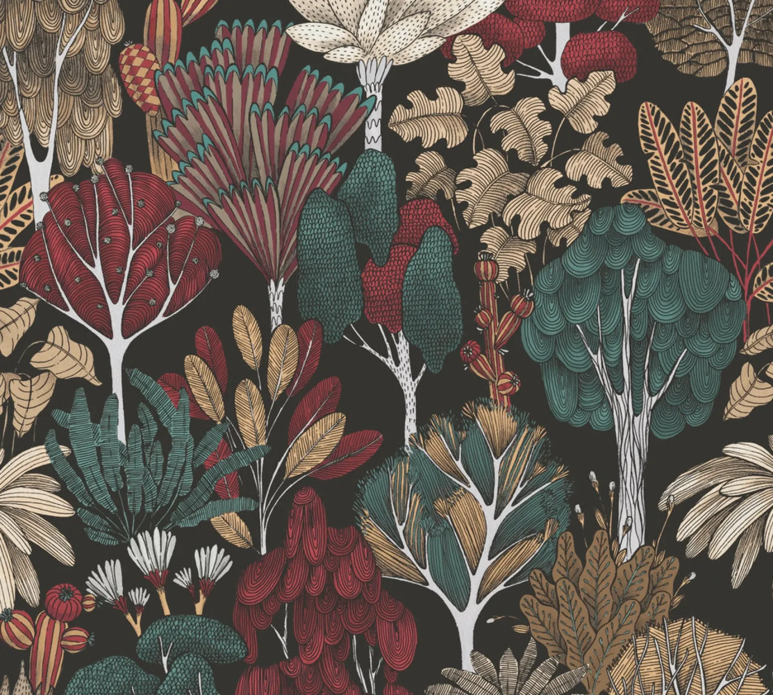 Vliestapete Floral Palmen schwarz grün rot 37757-6