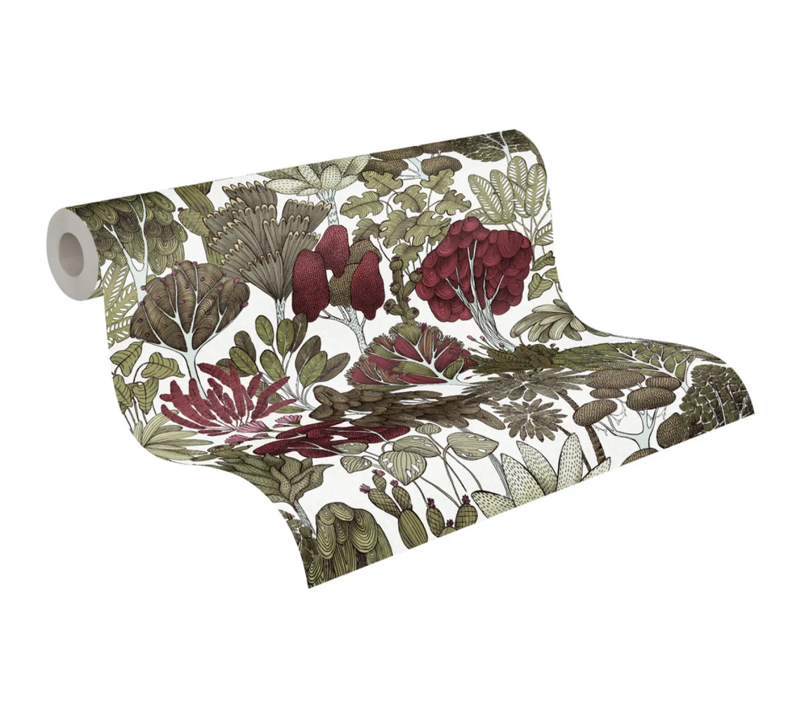 Vliestapete Floral Palmen weiß rot grün 37757-2