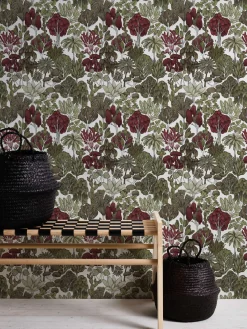 Vliestapete Floral Palmen weiß rot grün 37757-2