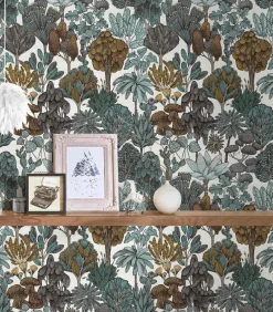 Vliestapete Floral Palmen weiß grün grau 37757-3