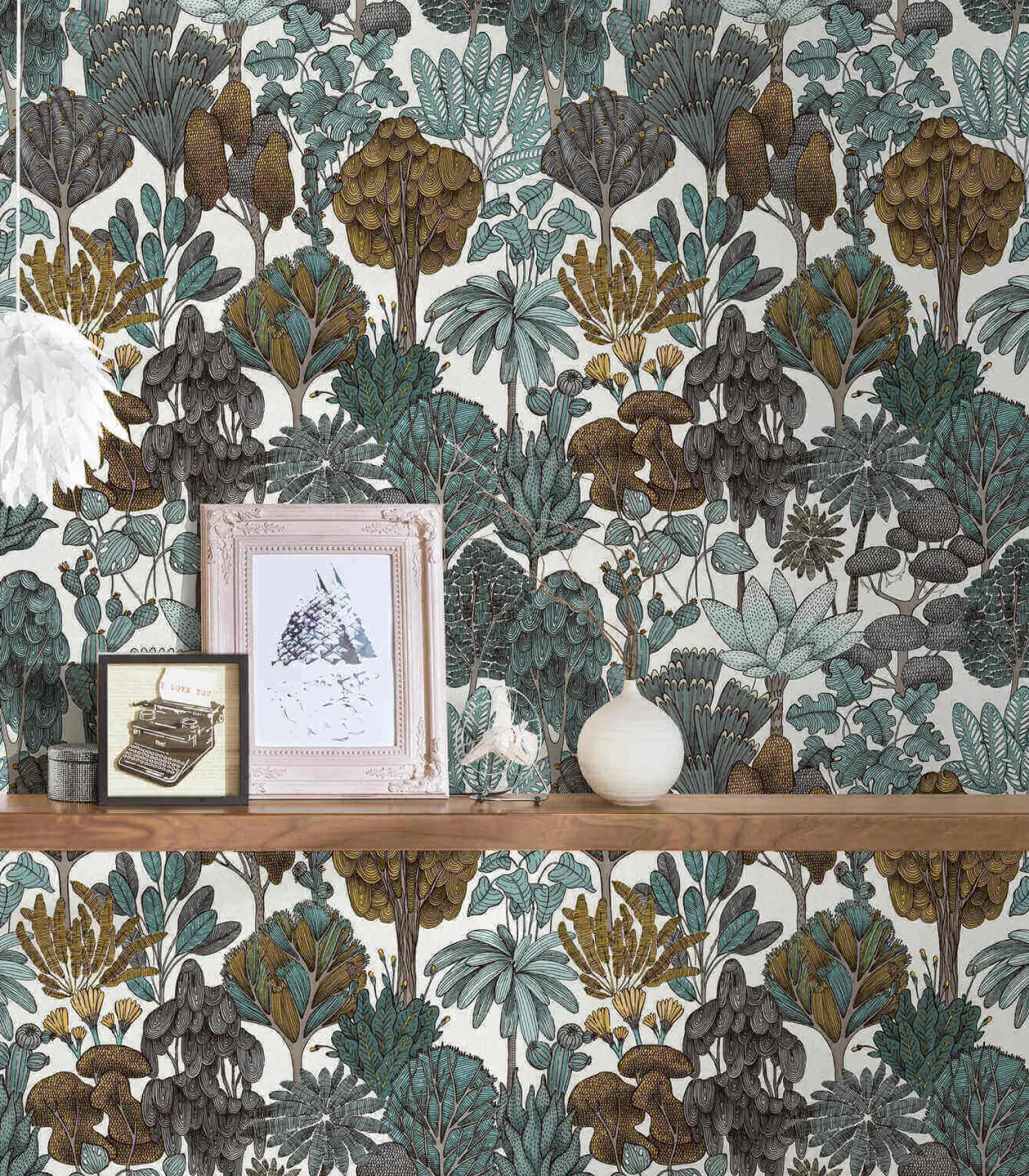 Vliestapete Floral Palmen weiß grün grau 37757-3