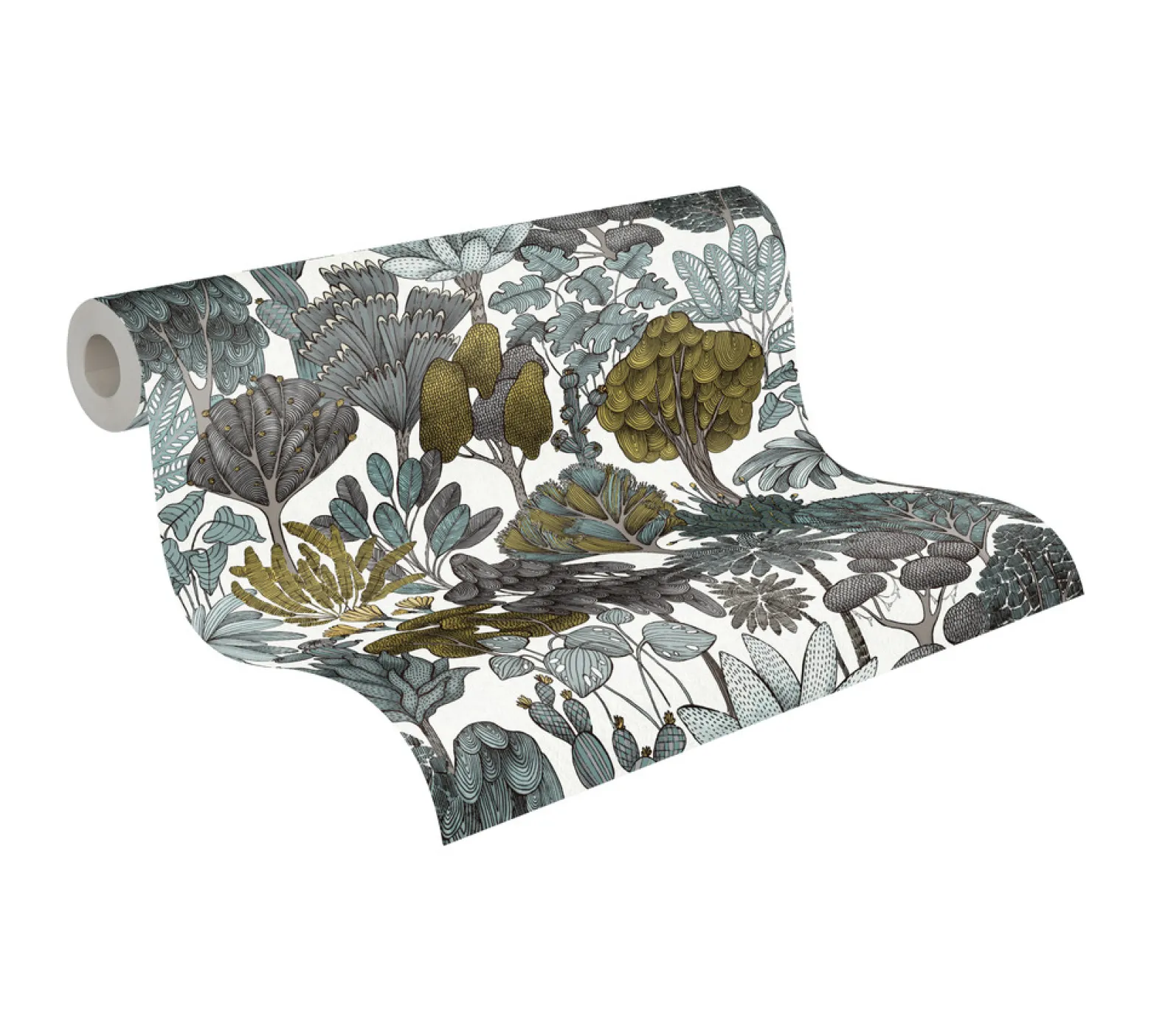 Vliestapete Floral Palmen weiß grün grau 37757-3