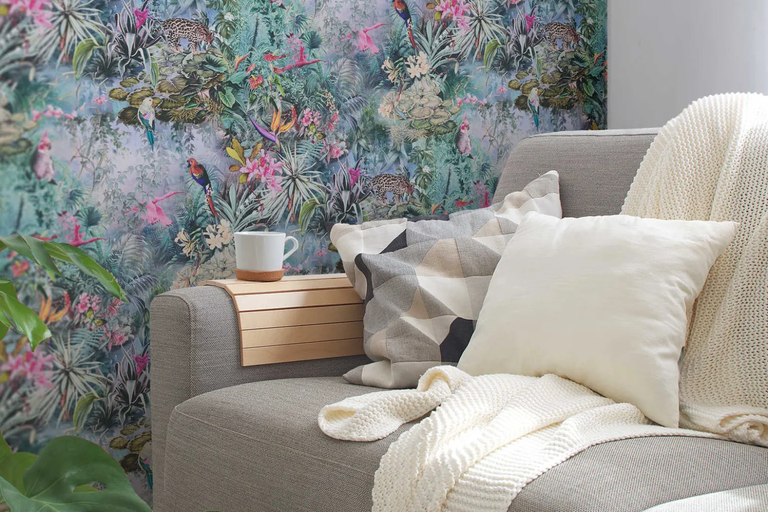Vliestapete Floral Pflanzen Dschungel grau blau 38179-1