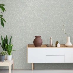 Vliestapete Floral Ranken Grün Creme Metallic 10467-24