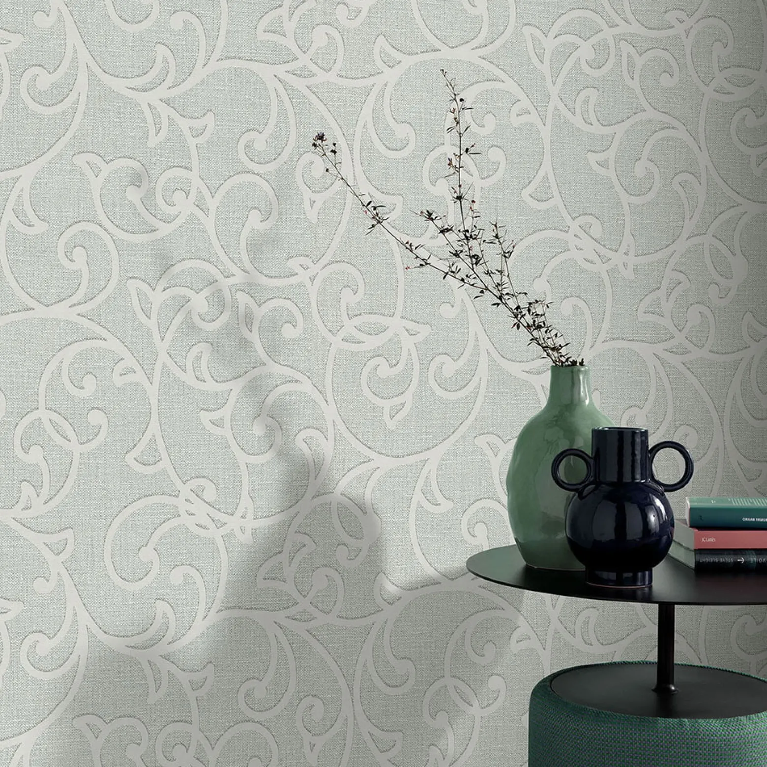 Vliestapete Floral Ranken Grün Creme Metallic 10467-24