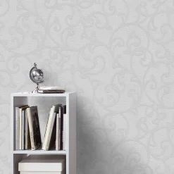Vliestapete Floral Ranken Hellgrau Silber Metallic 10467-31