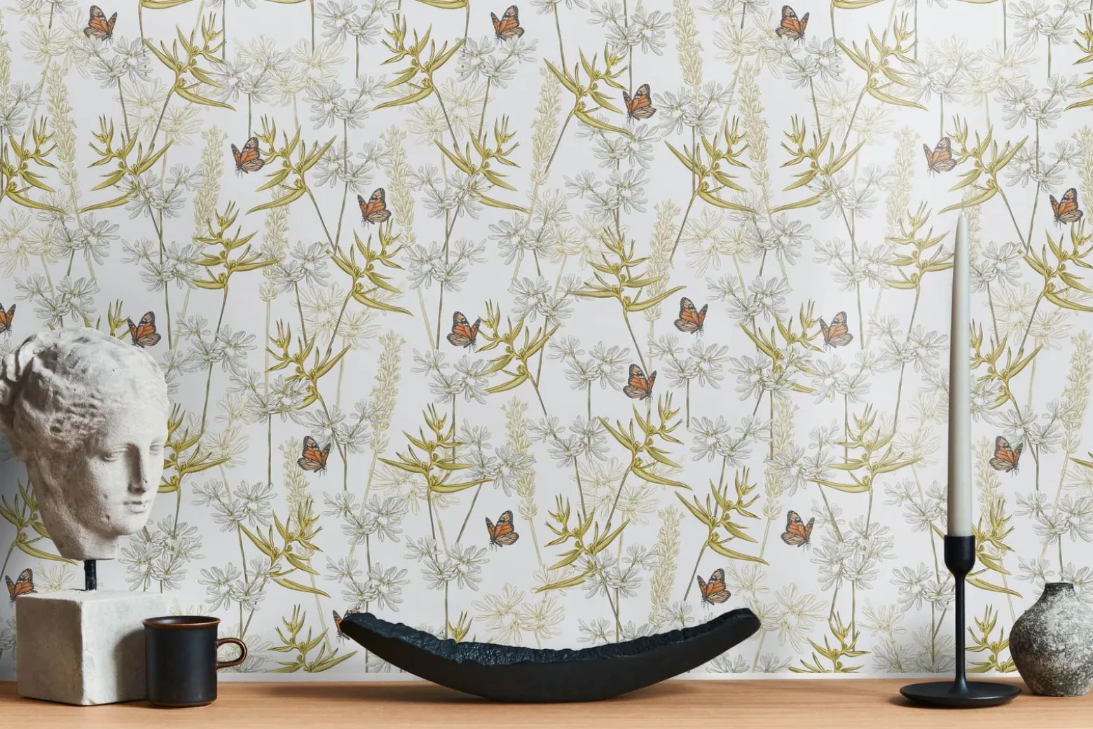 Vliestapete Floral Schmetterlinge Weiß Gelb Grau 39423-1