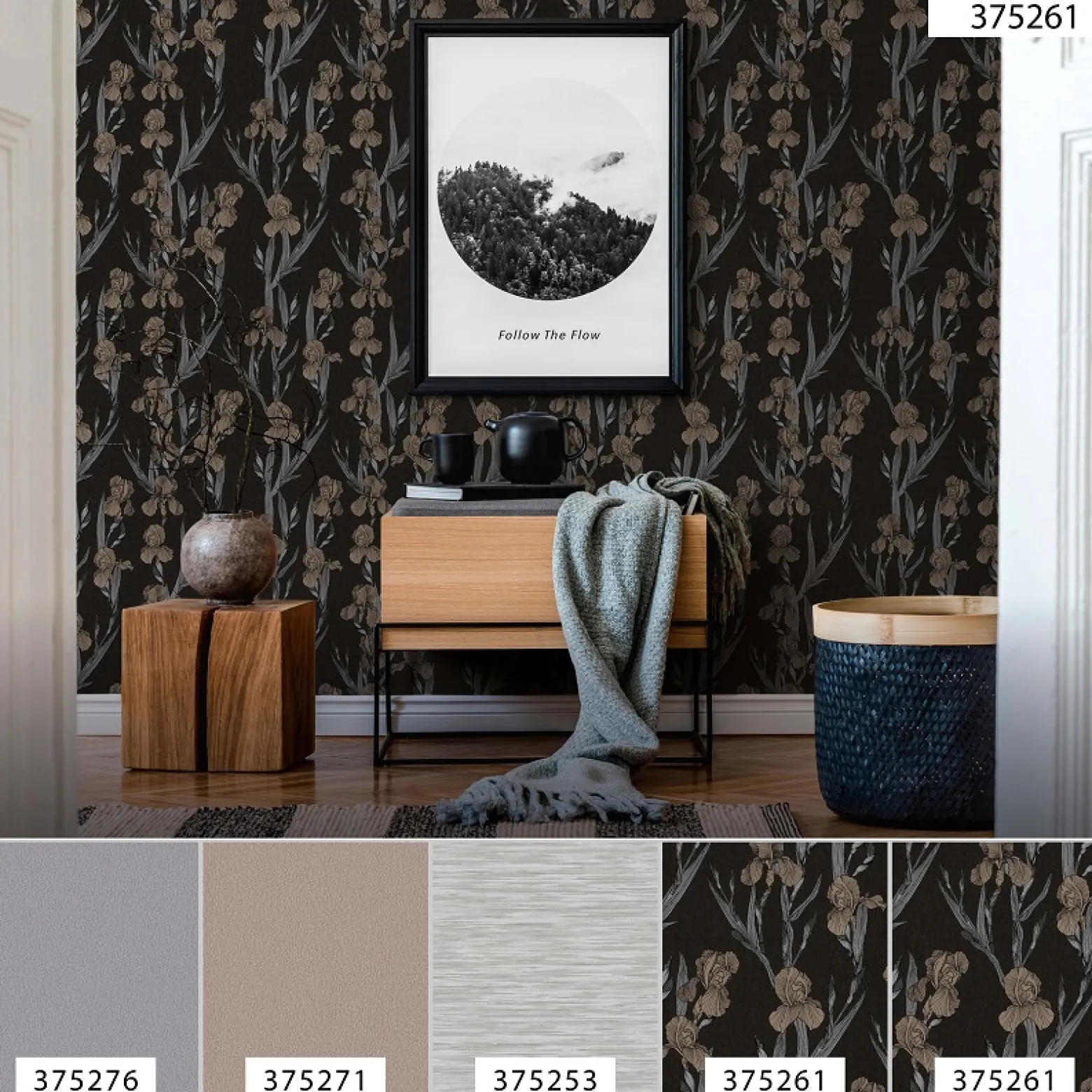 Vliestapete Floral schwarz grau braun 37526-1