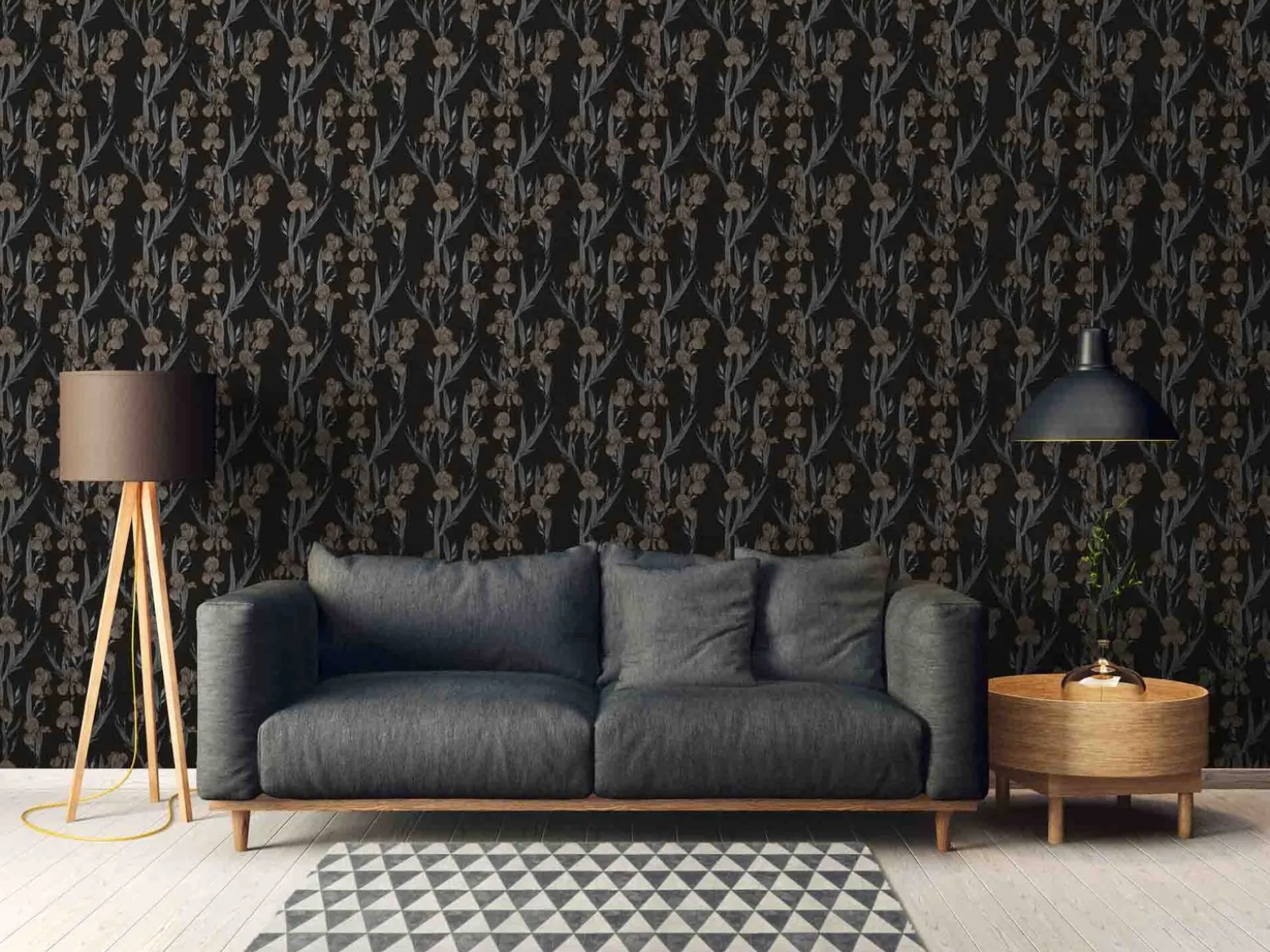 Vliestapete Floral schwarz grau braun 37526-1