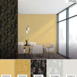 Vliestapete Floral schwarz gelb 37526-3