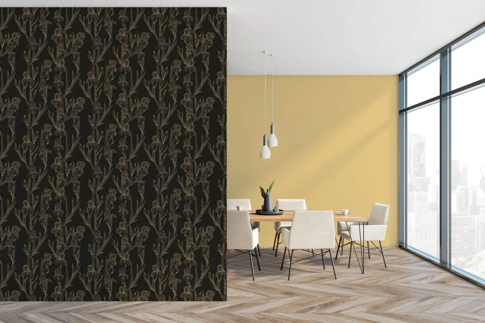 Vliestapete Floral schwarz gelb 37526-3
