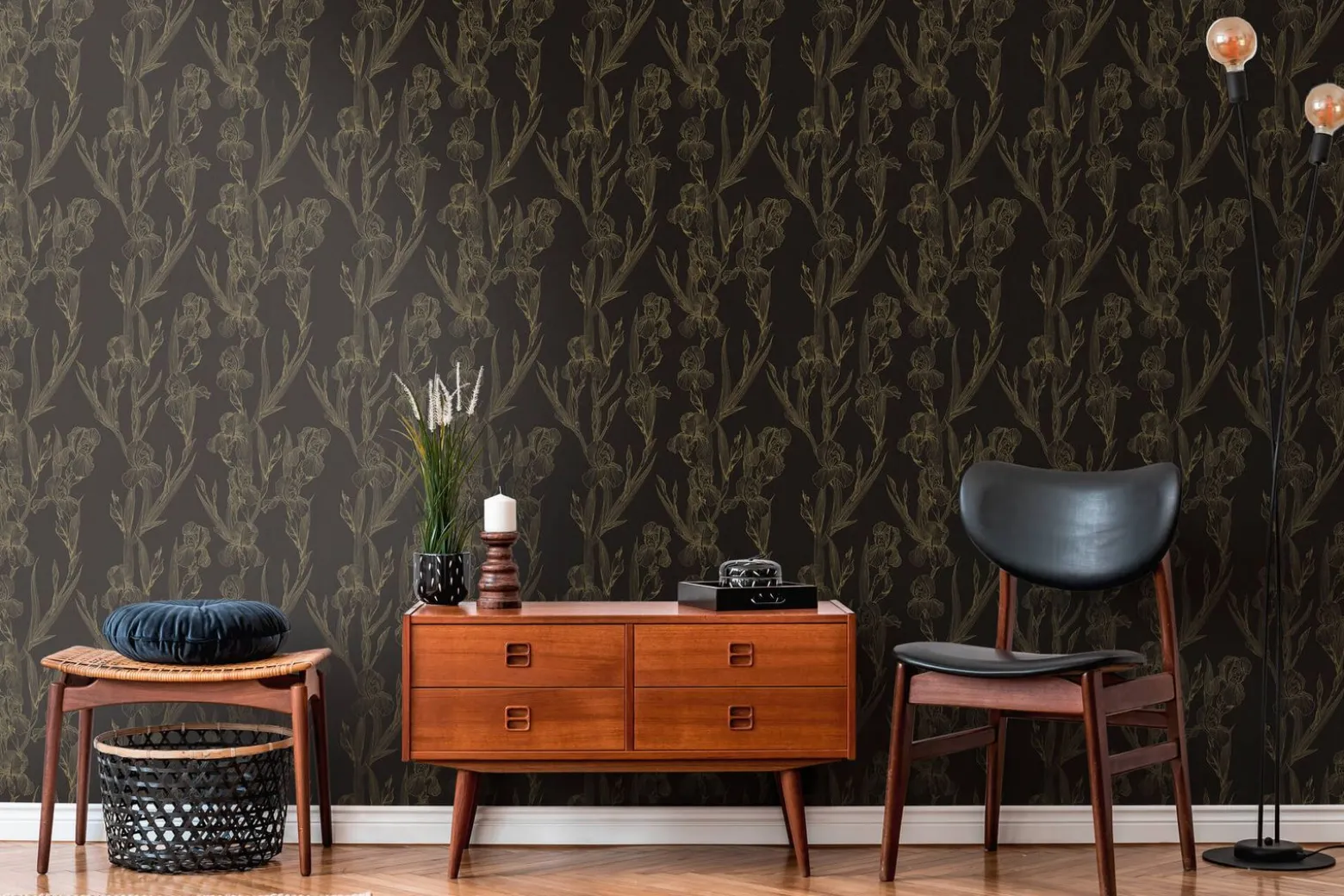 Vliestapete Floral schwarz gelb 37526-3