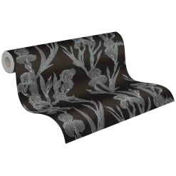 Vliestapete Floral schwarz grau 37526-2