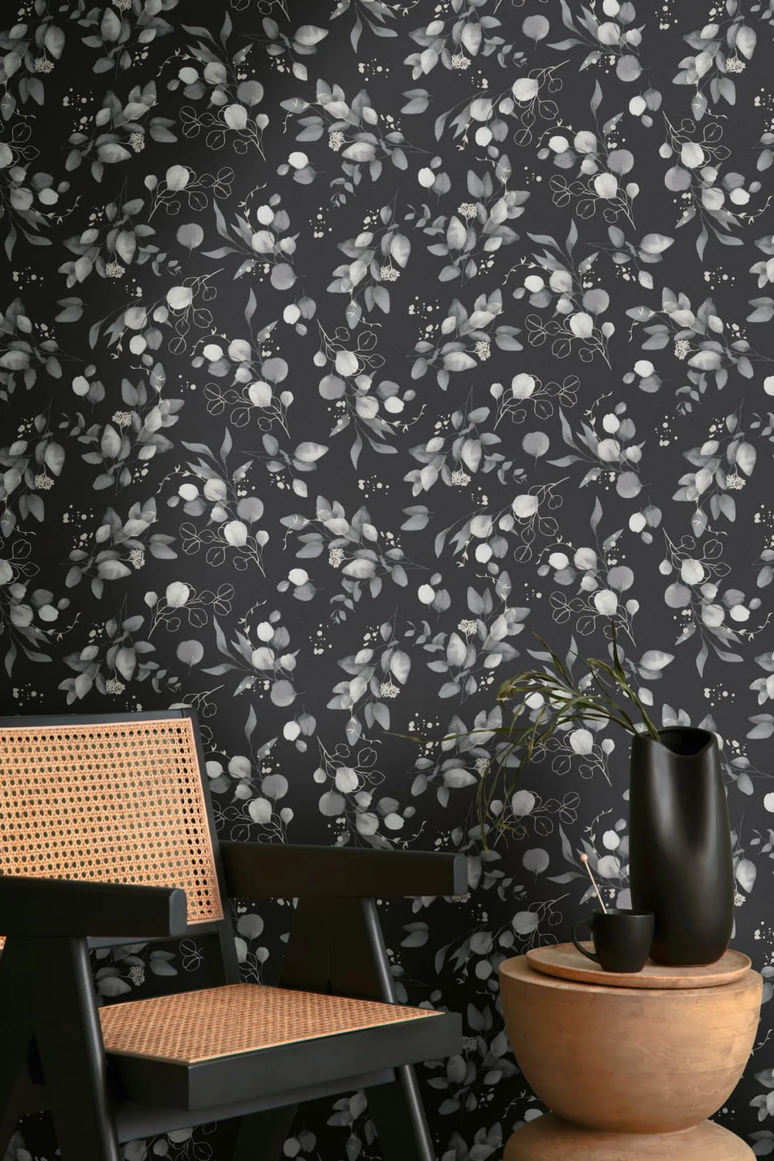 Vliestapete Floral Schwarz Grau Silber Metallic 39768-5