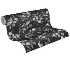 Vliestapete Floral Schwarz Grau Silber Metallic 39768-5