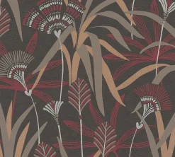 Vliestapete Floral Schwarz Rot Kupfer Metallic 39936-4