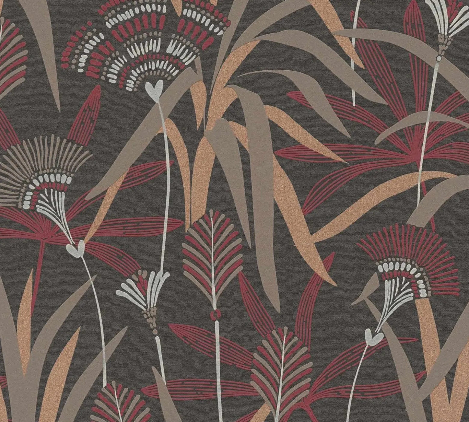 Vliestapete Floral Schwarz Rot Kupfer Metallic 39936-4