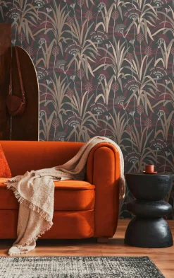 Vliestapete Floral Schwarz Rot Kupfer Metallic 39936-4