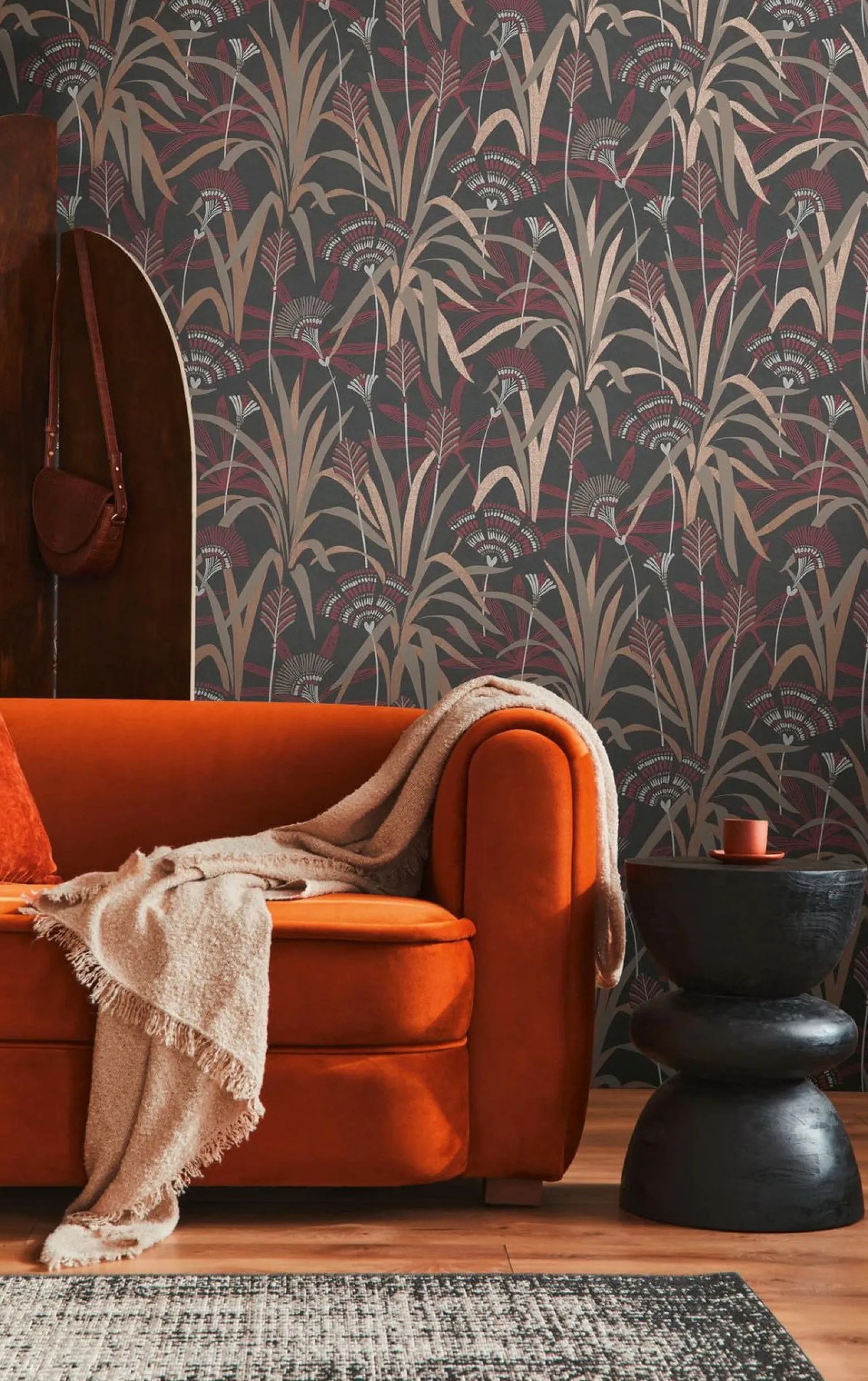 Vliestapete Floral Schwarz Rot Kupfer Metallic 39936-4