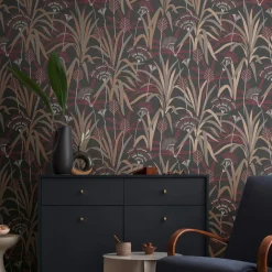 Vliestapete Floral Schwarz Rot Kupfer Metallic 39936-4