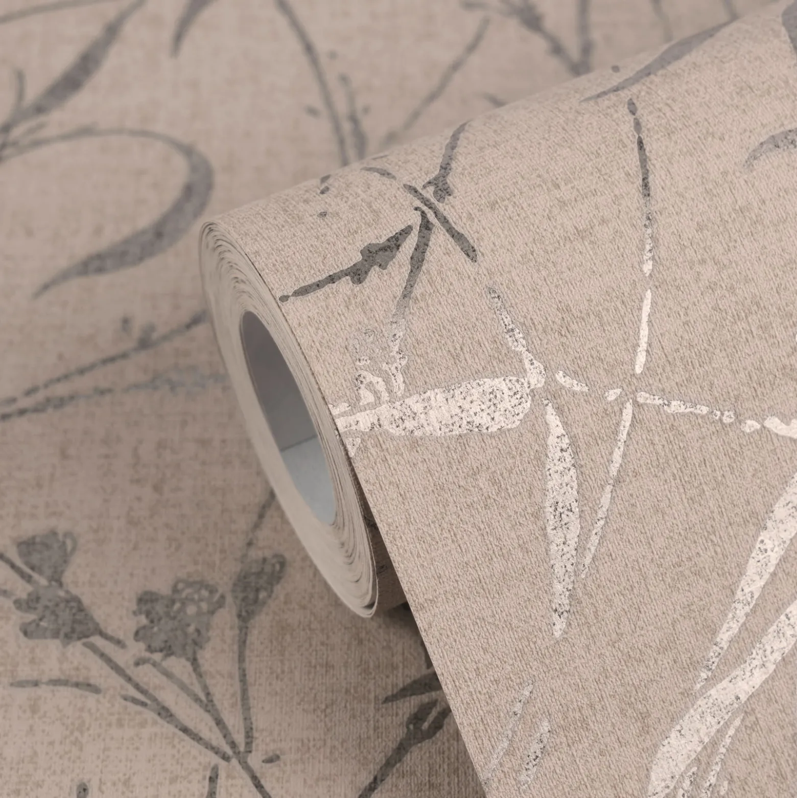 Vliestapete Floral Shabby Beige Silber Metallic 79004-3