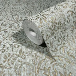 Vliestapete Floral Shabby Blau Gold Metallic 35532