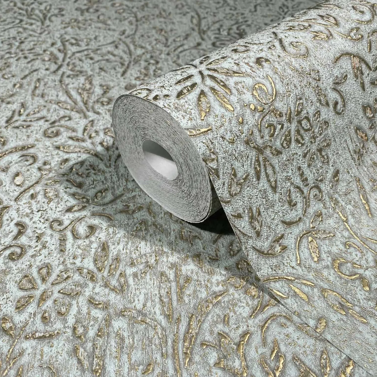 Vliestapete Floral Shabby Blau Gold Metallic 35532