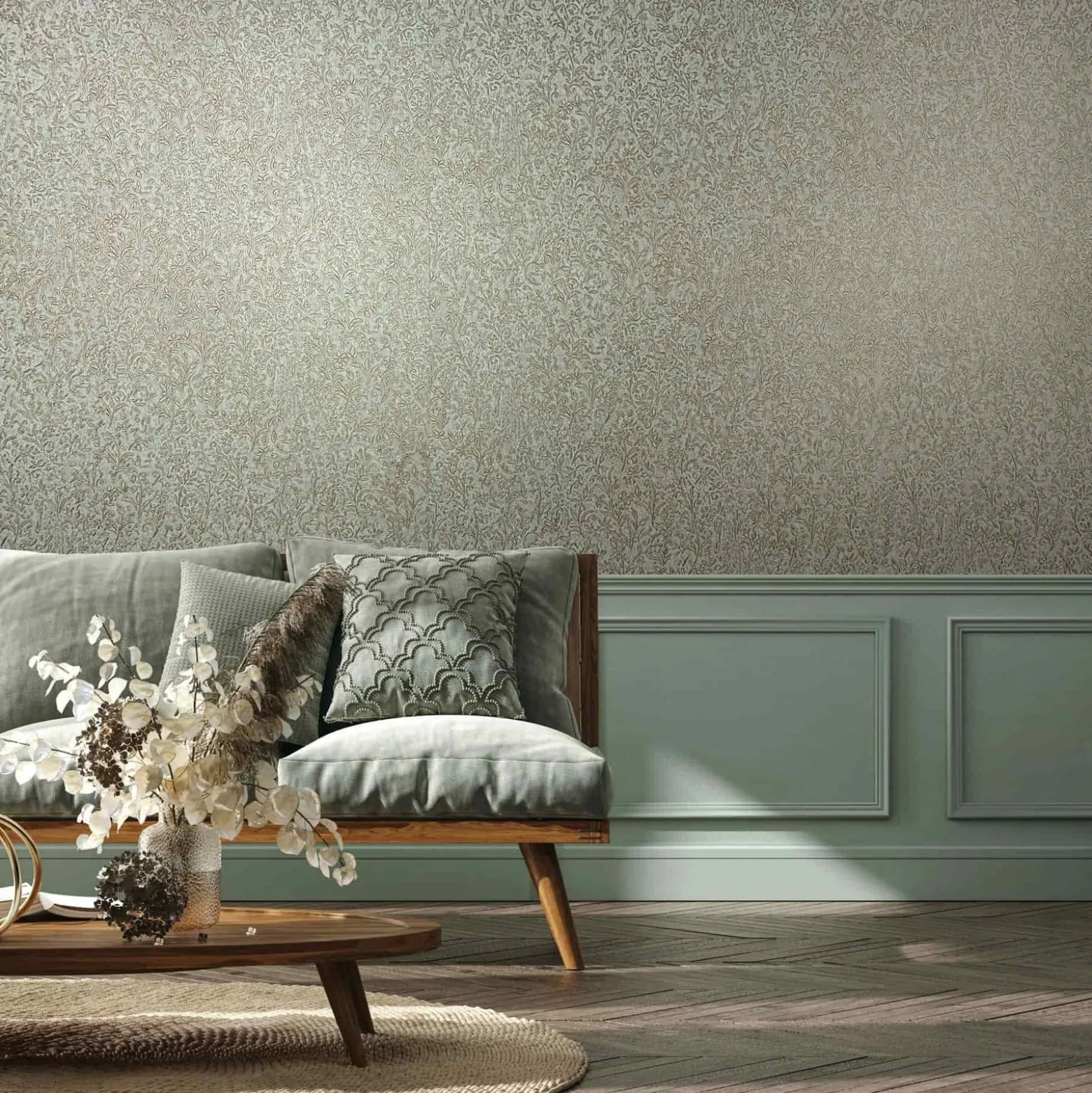 Vliestapete Floral Shabby Blau Gold Metallic 35532