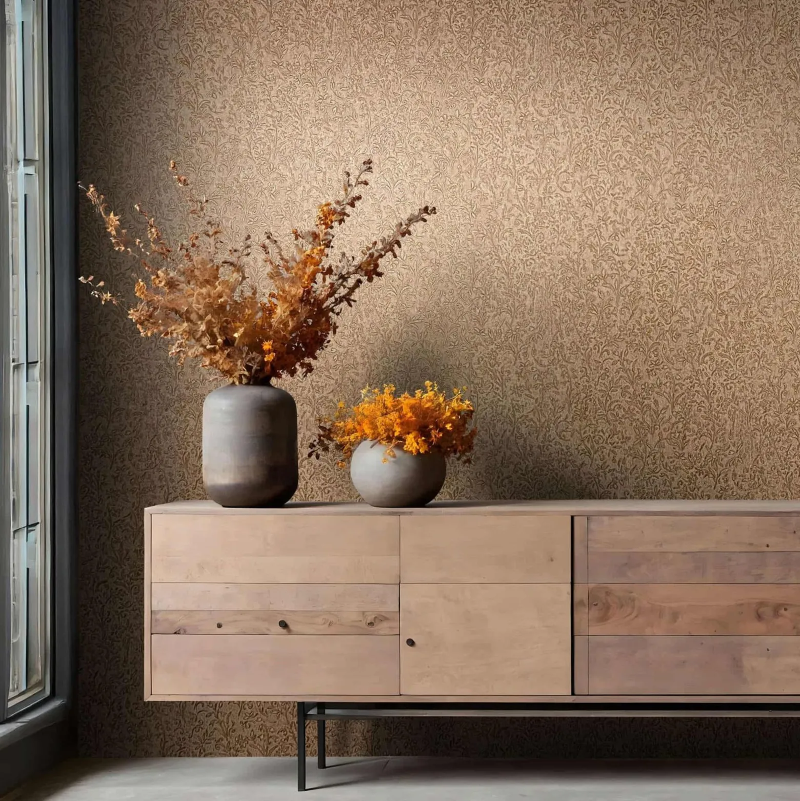 Vliestapete Floral Shabby Braun Gold Metallic 35533