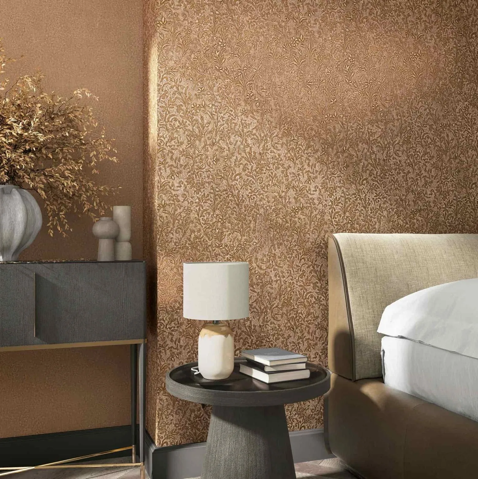 Vliestapete Floral Shabby Braun Gold Metallic 35533