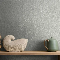 Vliestapete Floral Shabby Grau Blau Metallic 35529