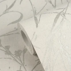 Vliestapete Floral Shabby Hellgrau Silber Metallic 79004-4