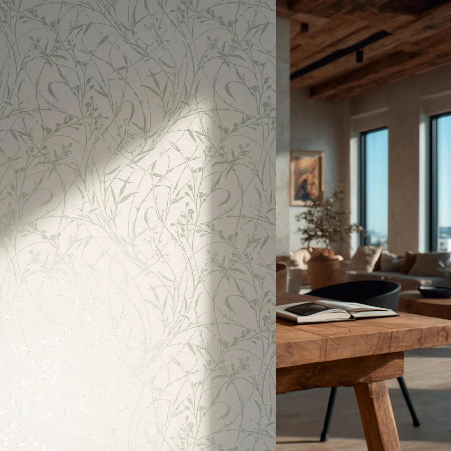 Vliestapete Floral Shabby Hellgrau Silber Metallic 79004-4