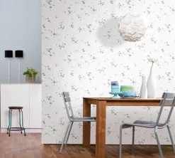Vliestapete Floral Striche weiß blau Glanz 6749-30