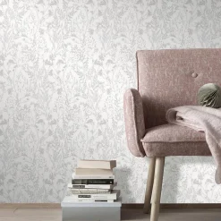 Vliestapete Floral Sträucher weiß silber 10251-01