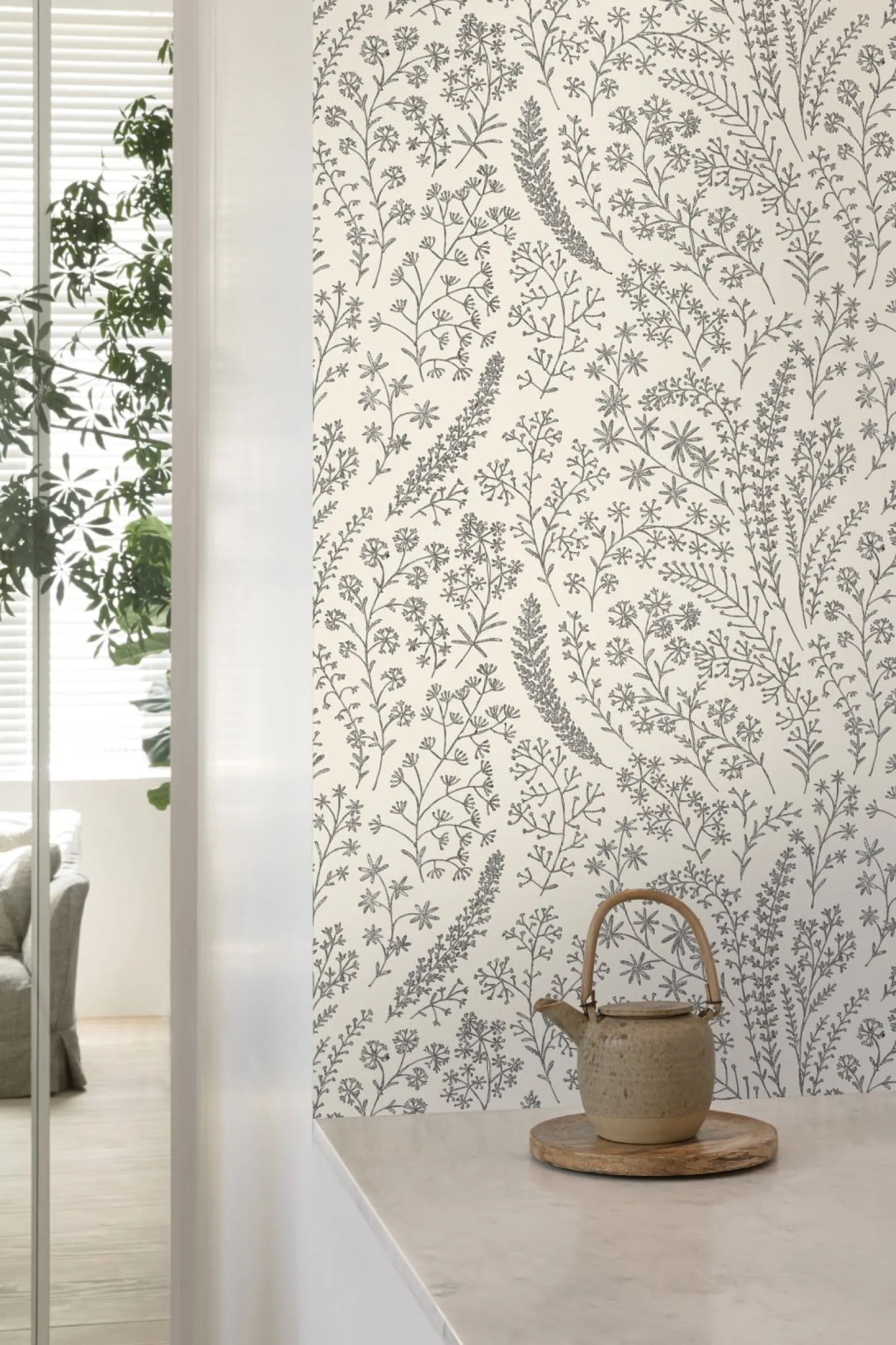 Vliestapete Floral Textiloptik Weiß Schwarz A58701