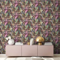 Vliestapete Floral Tiere Blätter rot bunt 38176-5